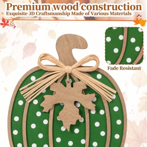 Threehoney 35 Inch Fall Stacked Pumpkins for Porch Wooden Outdoor Standing Pumpkin Decor Thanksgiving Harvest Farmhouse Sign for Yard Front Door Garden Patio Outdoor(Polka Dot,Pastoral Color) - Image 3