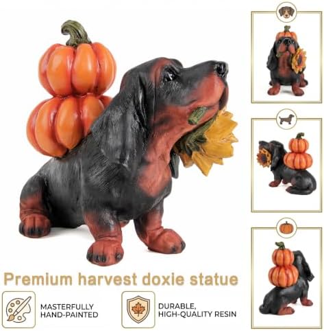 Thanksgiving Dachshund Dog Statue, Fall Pumpkin Dog Figurine Decor - Image 3