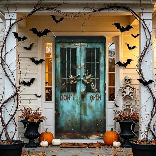 35.4" x 70.8" Halloween Door Cover, Haunted House Front Door Decor - Image 7