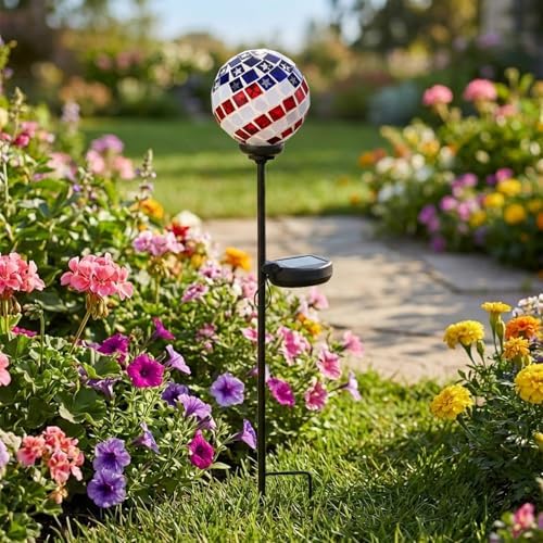 VCUTEKA Decorative Solar Garden Lights, 3.5" Mosaic Globe Outdoor Stake - Image 4