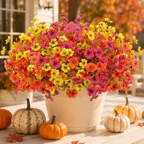 Artificial Fake Fall Flowers Mums for Outdoors Home Porch Decoration by Tiabean