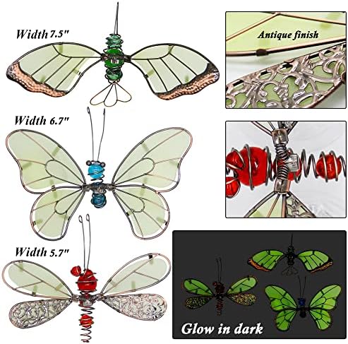 Juegoal 20 Inch Butterfly Garden Stakes Decor, Dragonfly Stakes, Hummingbird Glow in Dark Metal Yard Art for Mom, Mothers Day Ideal Gifts, Indoor Outdoor Lawn Pathway Patio Ornaments, Set of 3 - Image 2