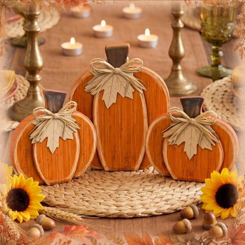 Cinnvoice 3 Pcs 7.3" 9" Fall Pumpkin Decorations Stacked Fall Wooden Signs - Image 2