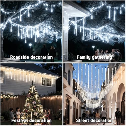 12inch 8 Tubes,Meteor Shower Lights Outdoor Solar Powered,IP65 Waterproof Falling Rain Lights,Auto On/Off String Lights for Christmas Tree Garden Patio Wedding Party Holiday Decorations - Image 6