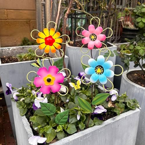 Metal Flowers for Outside, 4-Pack Decorative Garden Stakes - Image 2