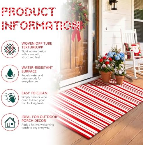 Duraaamo Red and White Striped Rug 3' x 5' for Christmas Outdoor Decor - Image 4