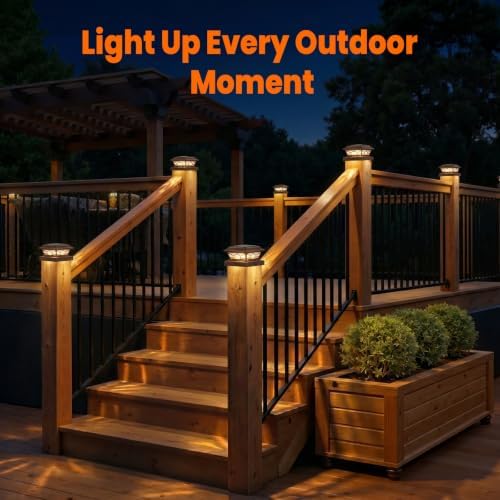 Brightever 4x4 Post Solar Lights, Solar Post Cap Lights Brown 4-Pack - Image 7