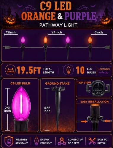 10 Pack Halloween Pathway Lights Outdoor, Orange & Purple LED Stake Lights - Image 2
