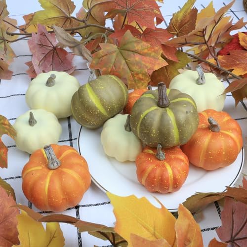 10Pcs Fake Pumpkins Fall Thanksgiving Decorations,Assorted Colors Plastic Pumpkins Home Decor, Artificial Mini Pumpkin for Decorating Autumn Harvest Outdoor Indoor Decor Centerpiece Table Decorations - Image 2