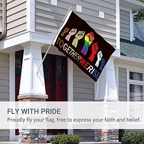 Yekiua Together We Rise Flag 3X5 Outdoor Gay LGBT Rights Fight Fist Double Sided Flags All Weather Long Lasting With 2 Brass Grommets Rainbow - Image 5