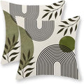 Boho Summer Pillow Covers 18x18 Inch 2 Pcs Sage Green Tropical Leaf Outdoor Decorative Throw Pillows, Mid Century Abstract Art Farmhouse Decor Pillowcase Linen Cushion Cover for Couch Sofa G-6 by JEFERSO