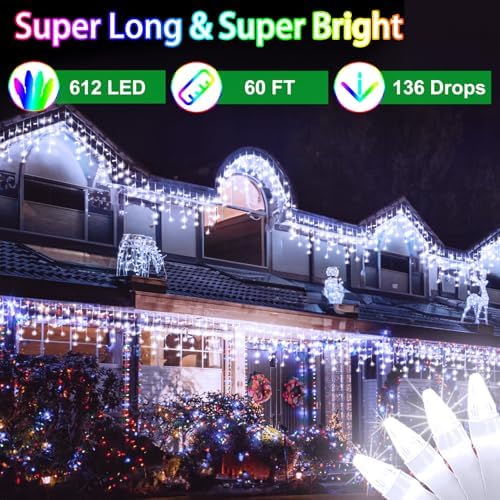 60FT 612 LED Outdoor Christmas Lights - 136 Ice Drops, 12 Pro Modes - Image 2