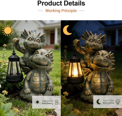 Solar Garden Outdoor Statues Lantern Figurines Light Decorations for Outdoor Patio Balcony Yard Lawn, Ideal Gifts for Mom Friends (Bronze -Dragon) - Image 5