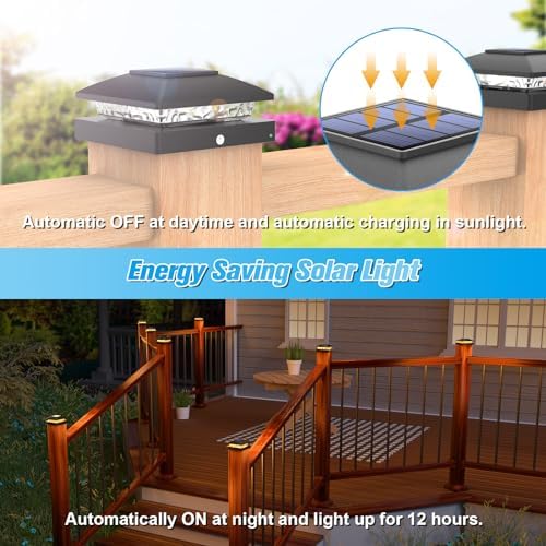 VOLISUN 4x4 Solar Post Cap Lights, 8 Pack Black Waterproof Fence Lights - Image 4