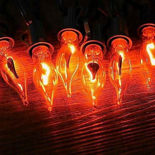12.8Ft Flicker Flame String Lights C18 Retro Flame Flickering String Lights Fake Fire Lights String with 10 + 2Pcs E12 Flame Bulbs, for Christmas Halloween Home Fireplace Yard Party Decorations, 1W - Image 3