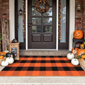 Uphome Bufflo Plaid Outdoor Rug 2'x4.3', Fall Decor Checkered Front Door Mat, Indoor Outdoor Farmhouse Porch Rug for Layered Door Mats, Washable Halloween Black/Orange Runner for Patio Entryway by Uphome