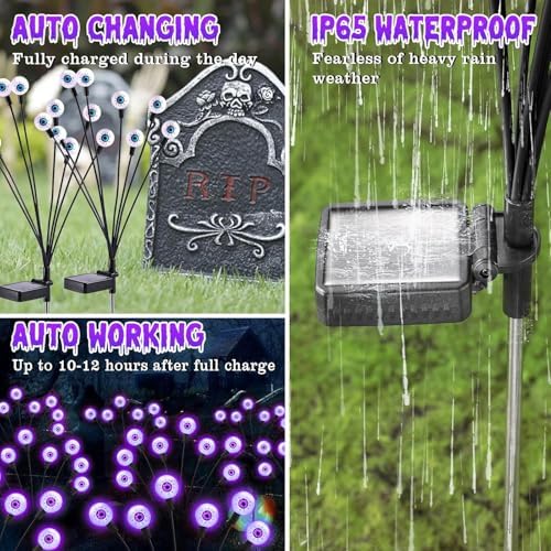 ASMAD Halloween Decorations Outdoor Solar Scary Eyeball Light,10Pack 80LEDs - Image 4