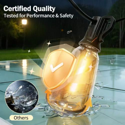 60FT Outdoor String Lights ST38, Waterproof Dimmable Edison Bulbs, 2700K - Image 2