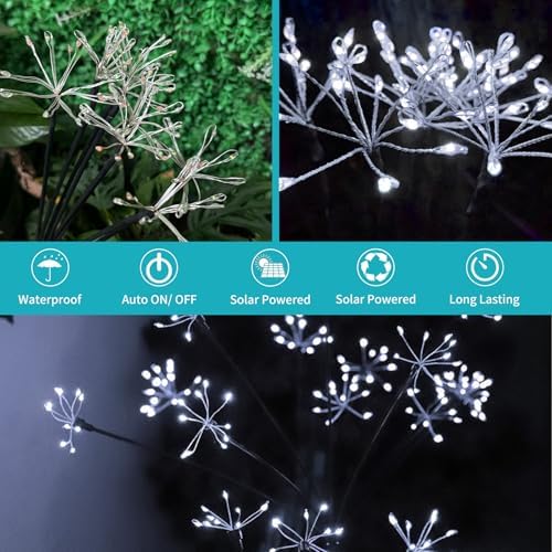 JJGoo Solar Garden Lights, New Upgraded 2 Pack Solar Swaying Starburst Light, Waterproof Fireworks Outdoor Lights, Yard Patio Pathway Decoration, White - Image 6