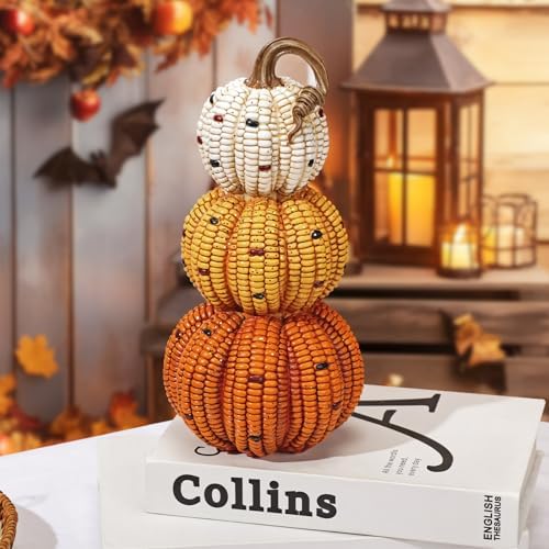 Briful Fall Stacked Corn Pumpkin Decoration – 10.6" Tall Resin Pumpkins Rustic Harvest Faux Pumpkin Decor for Thanksgiving Tabletop Centerpiece Outdoor Indoor Autumn Decor - Image 6