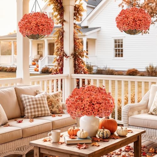 Powbrace 22 Pack Artificial Fall Flowers Mums for Outdoor Indoor(Orange) - Image 4