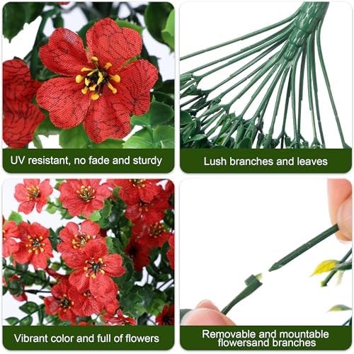 INSPRING Artificial Faux Outdoor Outside Flowers Plants, 2 PCS Fake Silk UV Resistant Look Real Red Daisy Trailing Vines for Front Door Porch Planter Urn Patio Balcony Decoration - Image 3