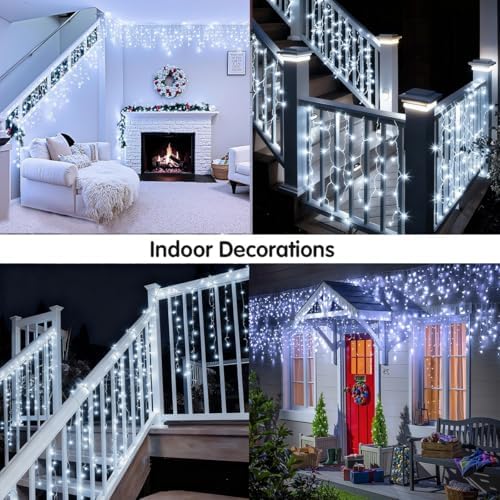 320LED Solar Christmas Lights Outdoor Waterproof Christmas Decorations Lights 29.5ft 60 Drops,8 Modes Solar Powered Rechargeable Fairy Lights for Party, Holiday,Wedding Decorations (Cool White) - Image 4