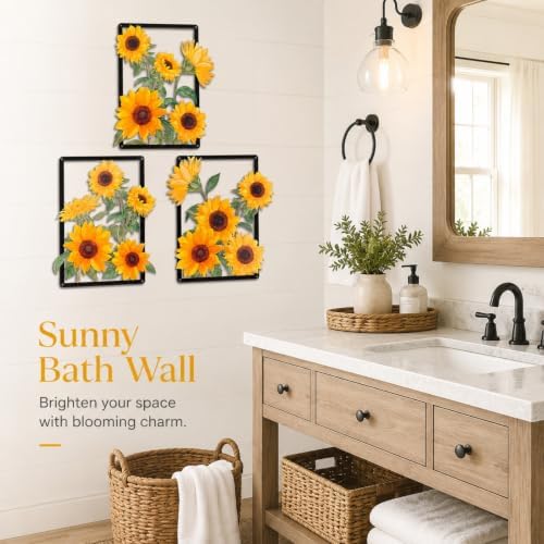 pechpell Metal Sunflower Wall Decor Set of 3 Home Kitchen Bathroom Art - Image 4