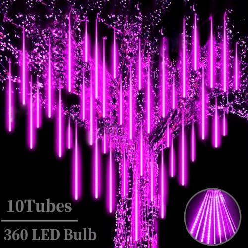 Christmas Purple Meteor Shower Rain Lights, 10 Tube 360 LED 12 Inch for Outdoor Halloween Falling String Raindrop Decor, Patio Garden Eaves (Can Connect 100 Sets) by Roytong