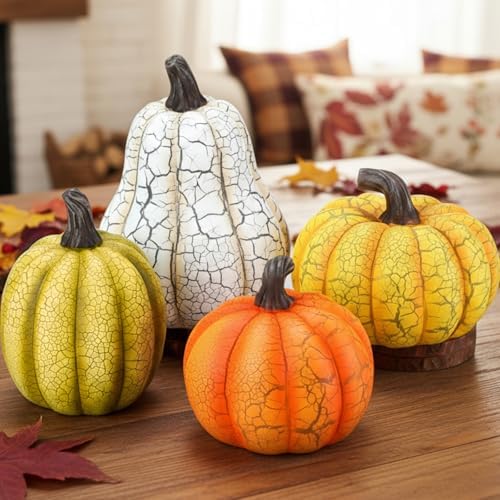 Wesiti 4 Pcs Fall Resin Pumpkin Figurine 6.7 Inch Large Tabletop Decor by Unteilti