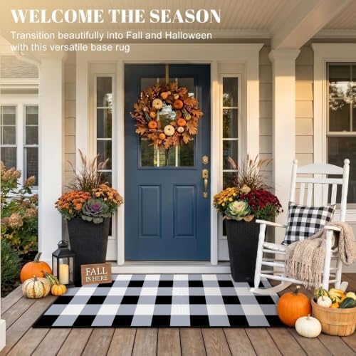 Black White Plaid Outdoor Rug 2 x 4.3 Ft, Front Door Layering Mat - Image 6
