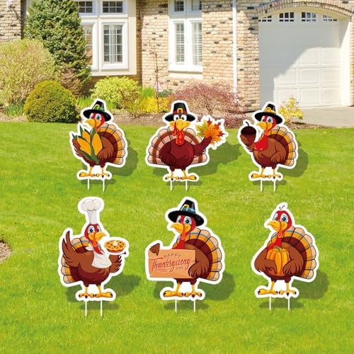 Thanksgiving Yard Signs Outdoor Decorations - 6 PCS Turkey Yard Stakes Outside Decor - Fall Harvest Party Decorative Signs for Yard Home Lawn Patio Garden by Sarybei