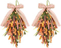 Set of 2 PCS Fall Swags with Artificial Flowers Berries for Front Door, Autumn Fall Teardrop for Indoor Outdoor, Harvest Thanksgiving Teardrops for Mailbox by Egolot