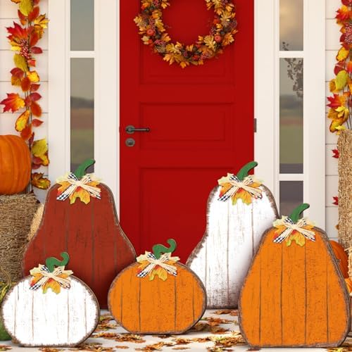 Yuntau 5 Pcs Farmhouse Fall Porch Decoration, Standing Pumpkin Design by Yuntau
