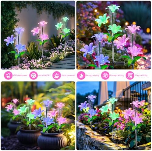 Landscape Path Lights; Solar Garden Lights Outdoor Waterproof Flowers Light - Image 4