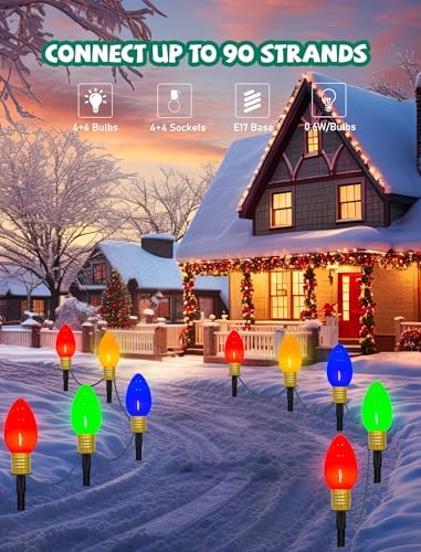 GOOTHY Jumbo C9 Christmas Pathway Lights Outdoor, 14Ft Outdoor Xmas Decorations Stakes Lights with 8 LED Jumbo Multicolor Bulb Christmas Walkway Lights for Outside Lawn Yard Garden Sidewalk Holiday - Image 4