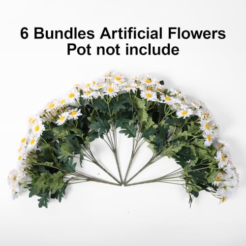 HyeFlora Artificial Fall Faux Mums Flowers Outdoor Plants for Decoration, 6 Bundles Fake Silk White Gerbera Daisy Flowers UV Resistant Look Real for Planter Outside Front Door Porch Patio Balcony - Image 6