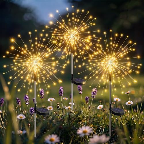btfarm 3 Pack Solar Garden Lights Outdoor, 8 Modes Firework Lights Outside by btfarmdecorativelighting