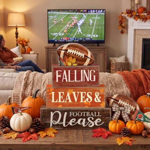 Moucuny 4 Pcs Fall Football Table Decor Farmhouse Tiered Tray Sign Set - Image 4