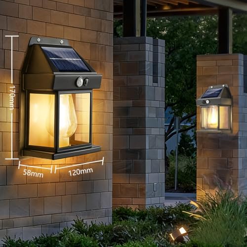 6 Pack Solar Wall Lights Outdoor with Motion Sensor, Vintage Solar Wall Lanterns, Dusk to Dawn IP65 Waterproof Solar Lights for Porch Patio Garage Fence Yard Garden (6, Black) - Image 3