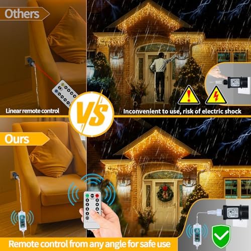 Icicle Lights for Outside, 167ft 17600 LED Icicle Christmas Lights Outdoor Waterproof, 352 Drops with Remote, 8 Modes & Dimmable, Timer for Christmas, Wedding, House, Roof Decoration, Warm White - Image 3