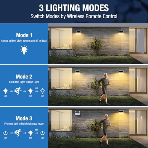 Peasur Solar Lights Outdoor Motion Sensor Waterproof, 1Pack 140LED White Solar Powered Fence Lights, 3 Modes Security Wall Lights for Garden Yard Outside Warm - Image 2