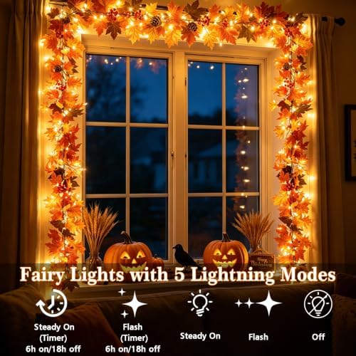 Fall Garland with Lights, 6FT 25LED Lighted Fall Garland Fall Decorations - Image 3