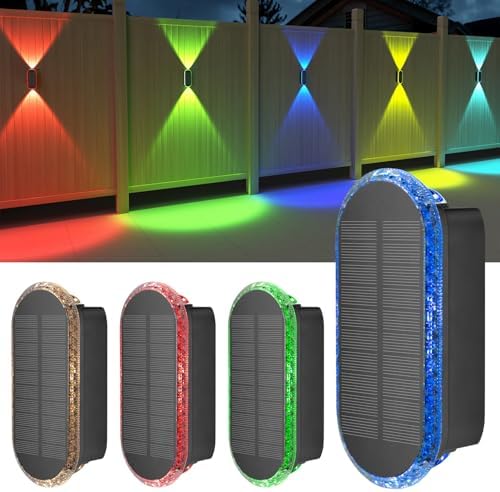 Ellasay Solar Fence Lights Backyark: 4-Pack Fence Lights Solar Powered 8 WRGB Color Modes - Up & Down Waterproof Solar Wall Lights for Outdoor/Yard/Poolside/Porch/Patio/Railing by ELLASAY