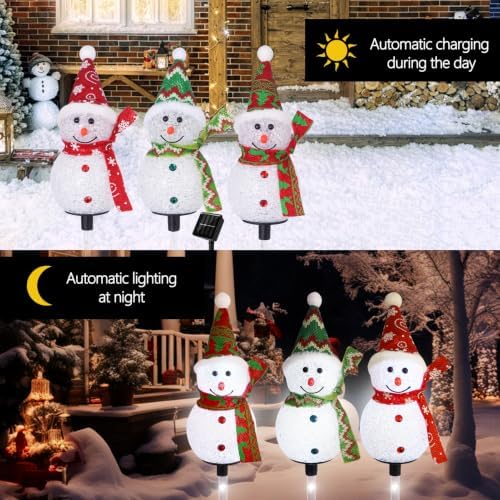 Solar Christmas Snowman Pathway Lights Outdoor Decoration, 3 Pack - Image 3