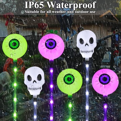 Halloween Decorations Outdoor Solar Garden Lights,6 Pack Scary Eyeball Skull Outside Decor,8 Modes Solar Halloween Lights for House Grave Patio Yard Lawn Pathway Halloween Party Ghost Decor - Image 4