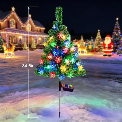 Windpnn 2-Pack 2.6FT Solar Christmas Tree Outdoor Christmas Decorations for Outsdie Garden, Patio, Yard, Pathway, Cemetery Decor (with 40 Snowflake Lights, Waterproof) - Image 6