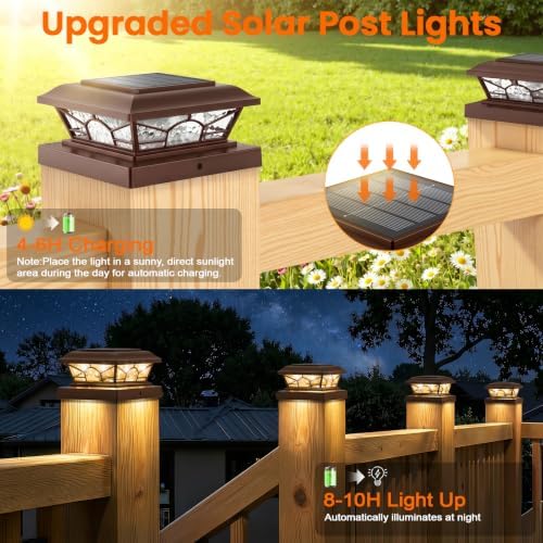 Brightever 4x4 Post Solar Lights, Solar Post Cap Lights Brown 8-Pack - Image 5