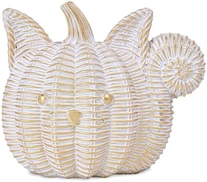 Fall Decor Animal Pumpkin Decorations – Squirrel Fake Pumpkin Resin Woven Design Animal Figurines for Table Shelf Mantel, Thanksgiving Halloween Decorations Gifts for Autumn Decor(Gold&White) by DiliComing