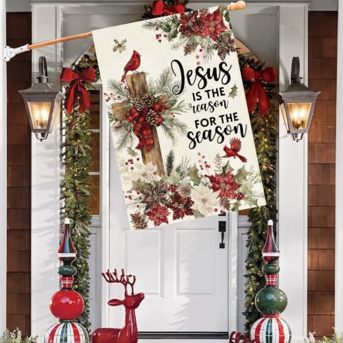 Baccessor Christmas House Flag 28x40 Inch Large Winter Cardinal Farmhouse - Image 4